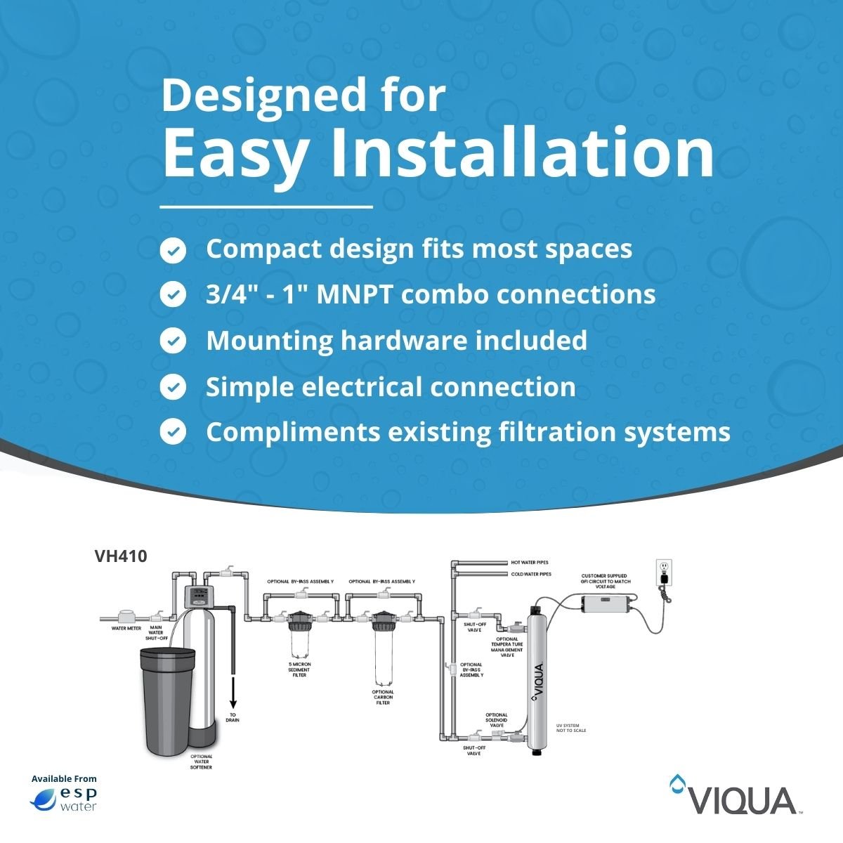 VIQUA VH410 UV System 18 GPM 3/4" and 1" NPT Combo VH410 - ESP Water