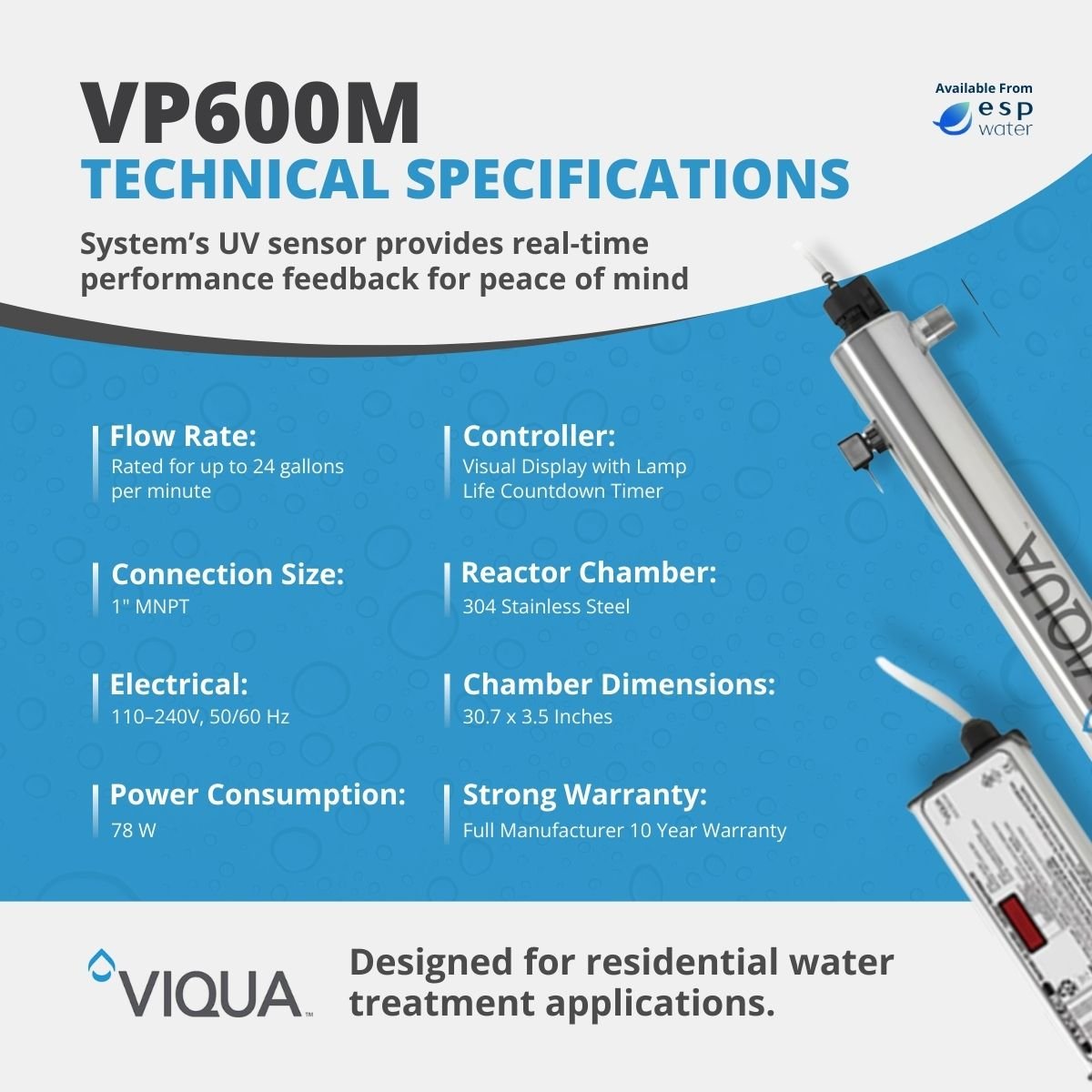 VIQUA VP600M UV System with Sensor 24 GPM 1" MNPT VP600M - ESP Water
