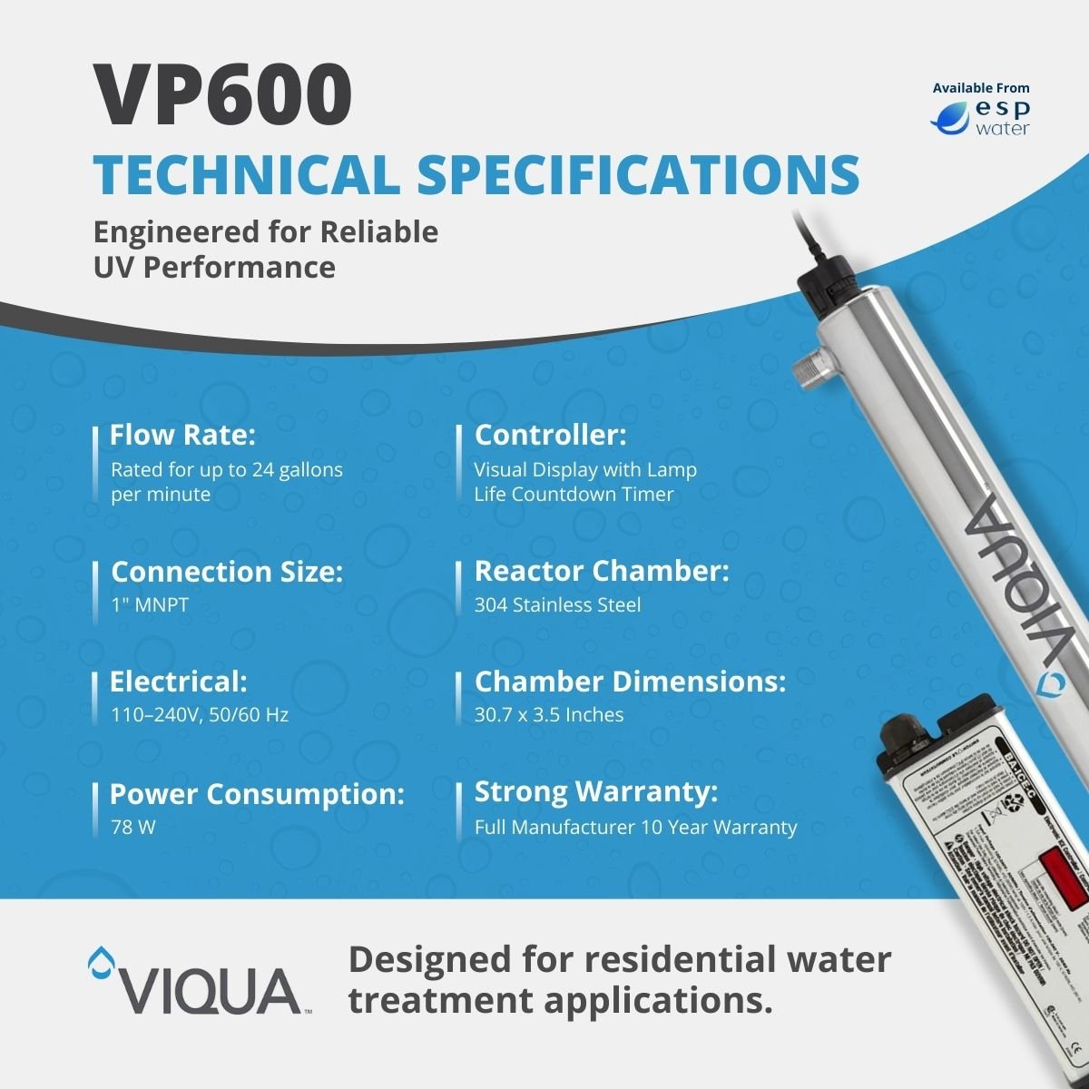 VIQUA VP600 UV System 24 GPM 1" MNPT VP600 - ESP Water