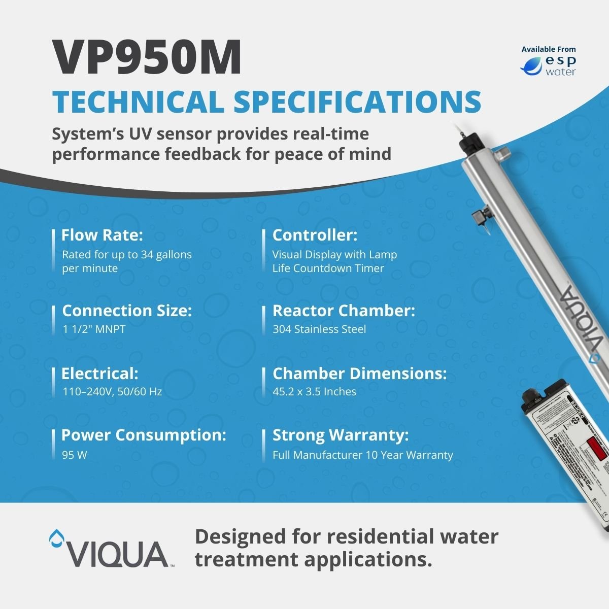 VIQUA VP950M UV System with Sensor 34 GPM 1.5" MNPT VP950M - ESP Water