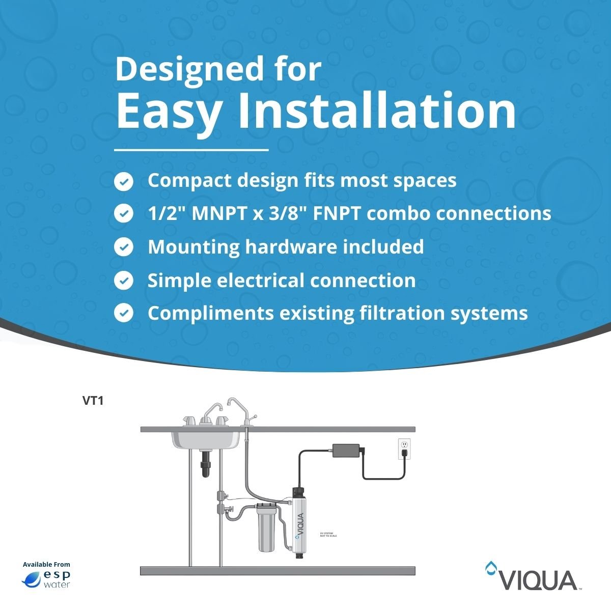 VIQUA VT1 UV System 1 GPM 3/8" and 1/2" Combo NPT VT1 - ESP Water