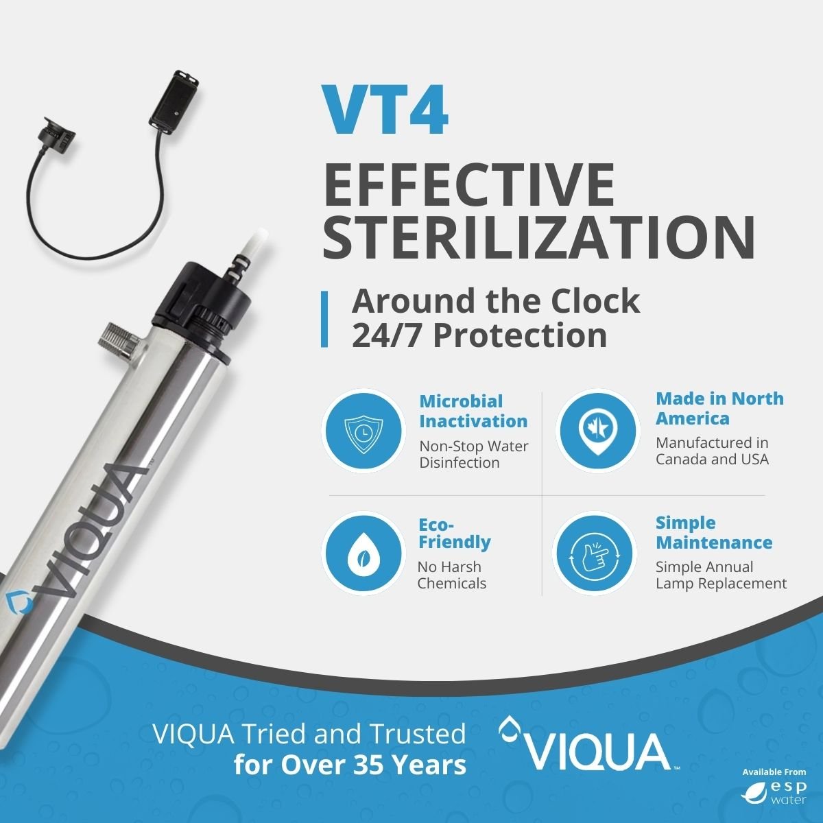 VIQUA VT4 UV System 3.5 GPM 1/2" MNPT VT4 - ESP Water