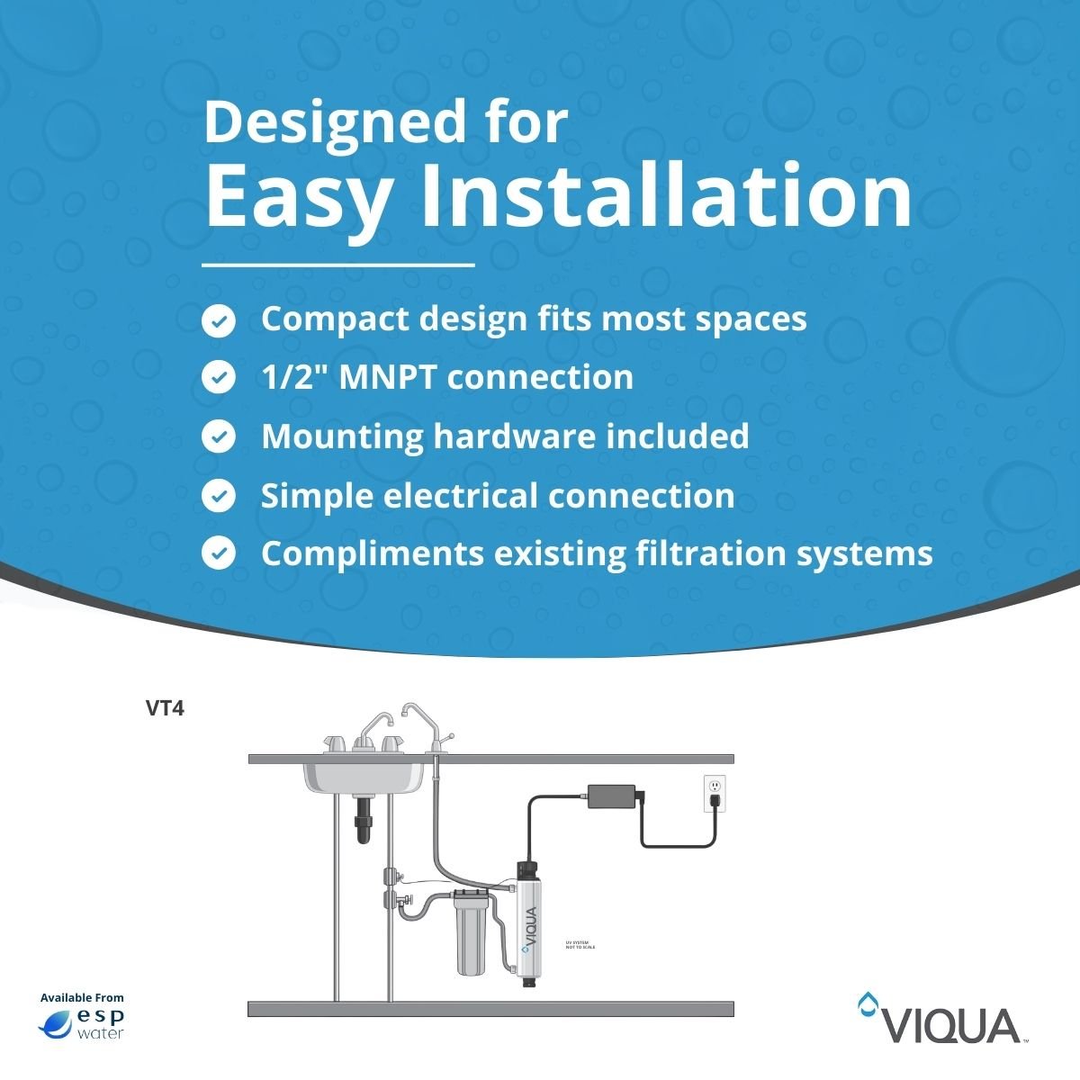 VIQUA VT4 UV System 3.5 GPM 1/2" MNPT VT4 - ESP Water