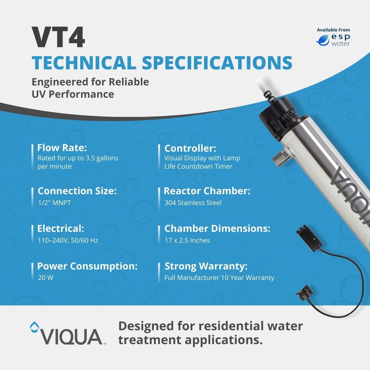 VIQUA VT4 UV System 3.5 GPM 1/2" MNPT VT4 - ESP Water