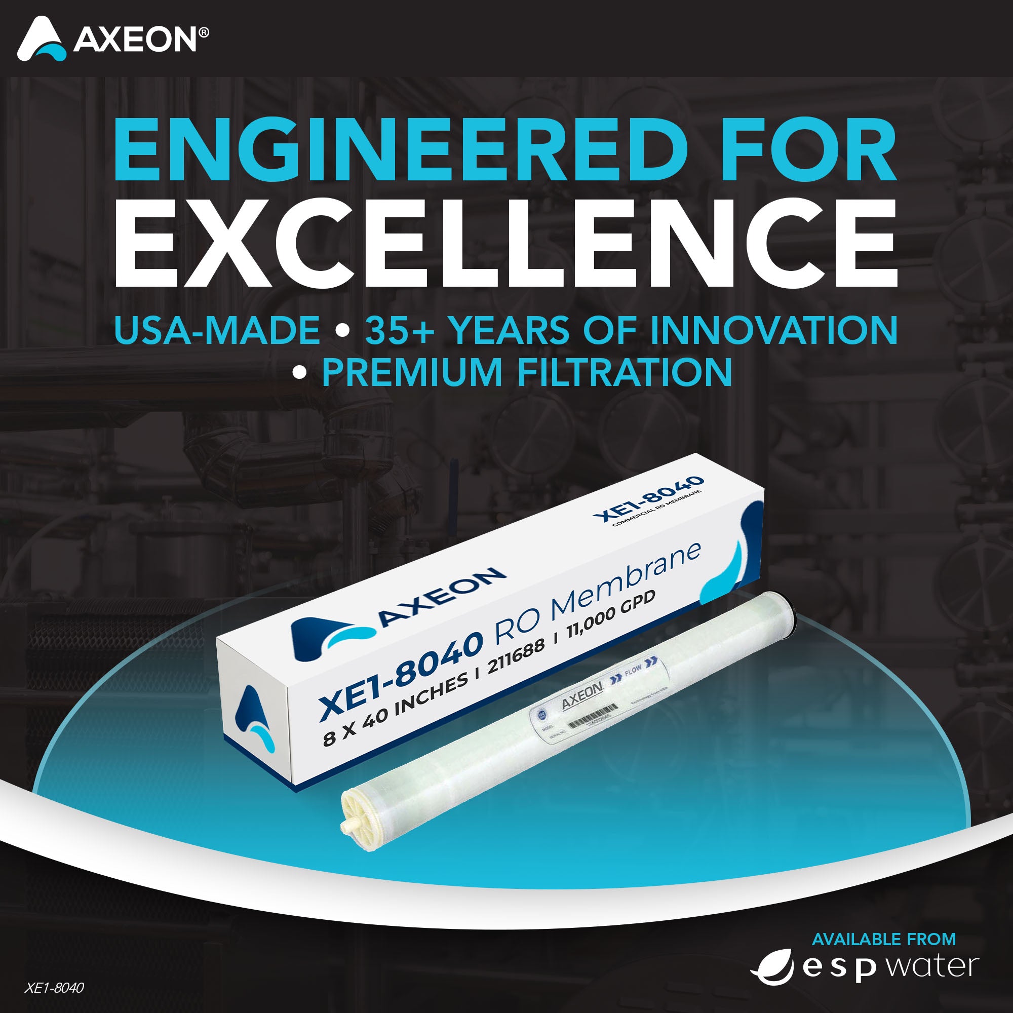 AXEON XE1 - 8040 RO Membrane 11000 GPD, 100 PSI, 8 x 40 Inches, 211688 211688 - ESP Water