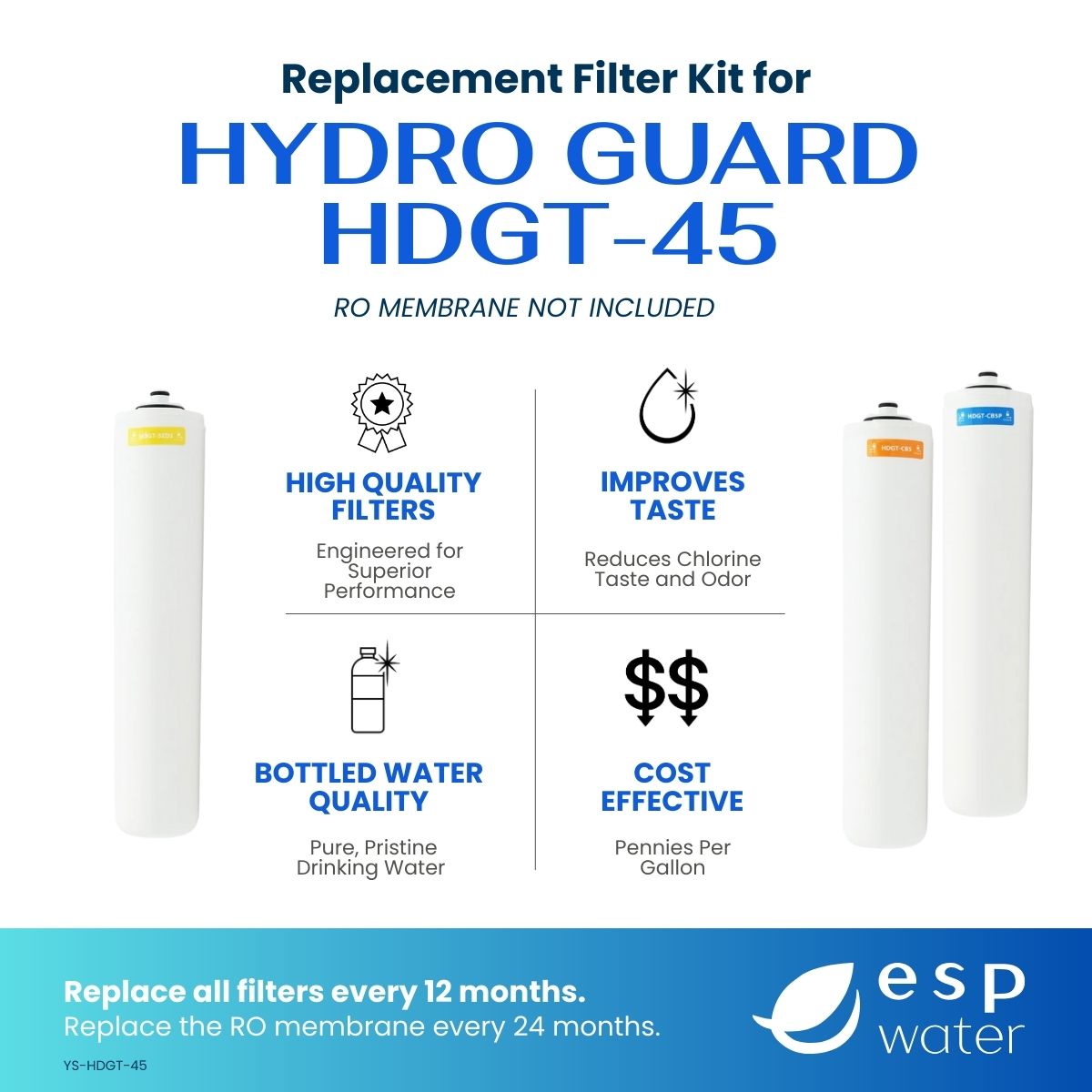 Hydro Guard HDGT-45 RO Filter Replacement Kit, Membrane Sold Separately - ESP Water 