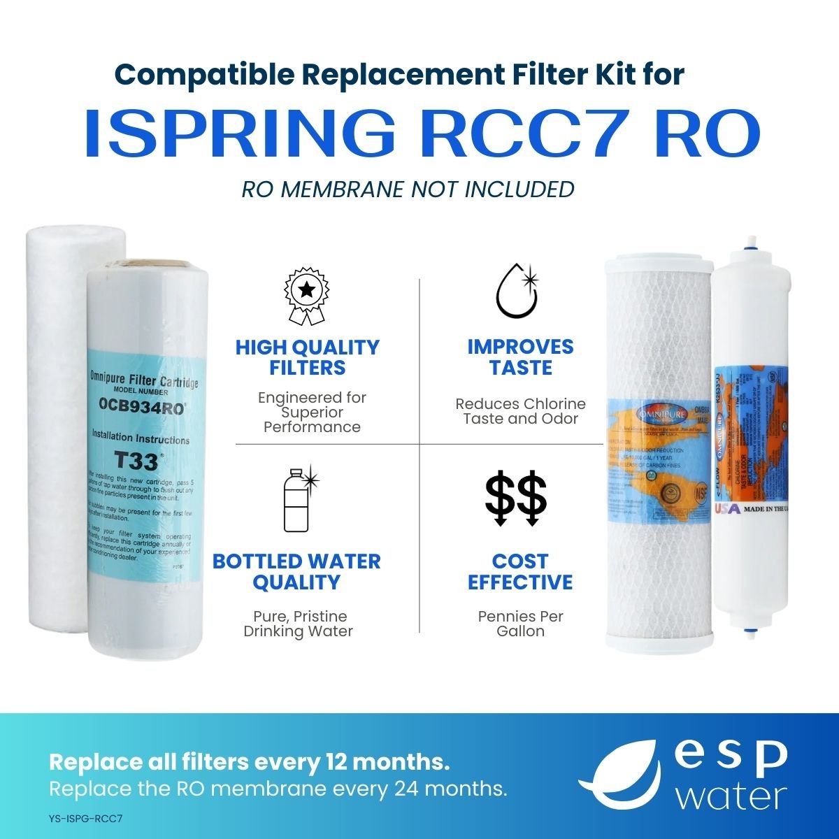 Ispring Rcc7 iSpring RCC7 Compatible RO Filter Kit Membrane Not Included – ESP Water