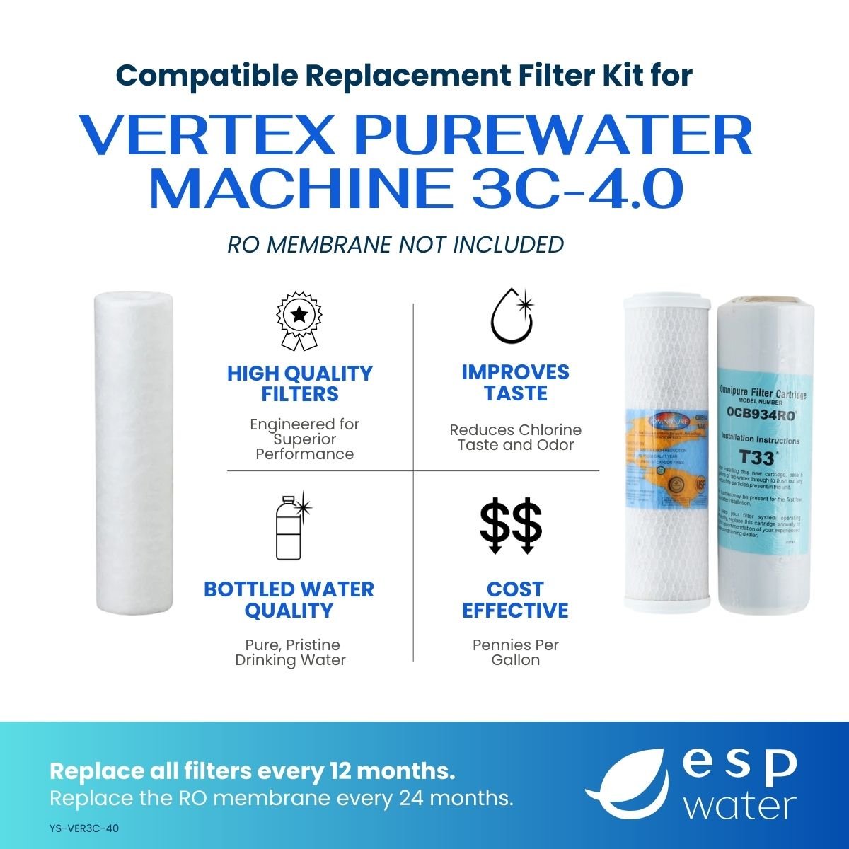 Vertex Ritec Neutraliser Vertex PureWaterMachine 3C-4.0 RO Filter Kit – ESP Water