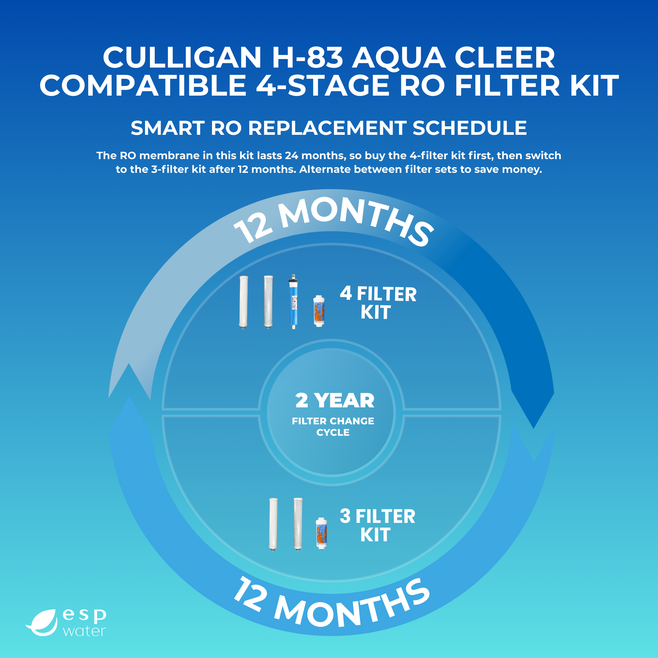 Culligan H-83 Aqua Cleer Compatible RO Filter Kit with Membrane - ESP Water 