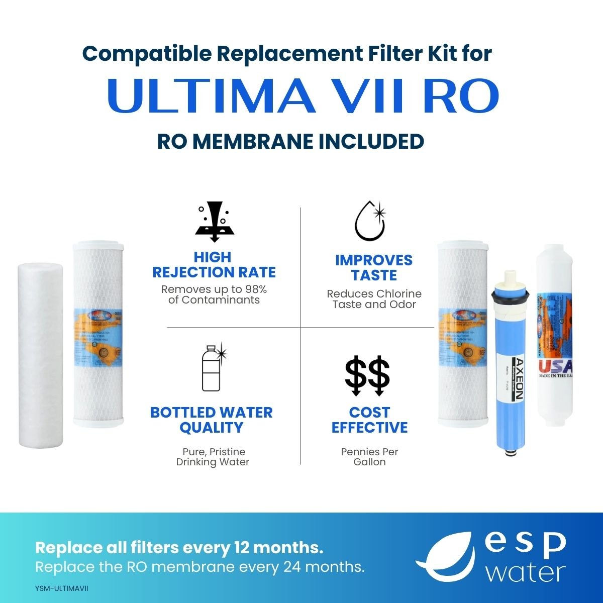 Ultima VII Compatible RO Filter Kit with 50 GPD Membrane YSM-ULTIMAVII - ESP Water