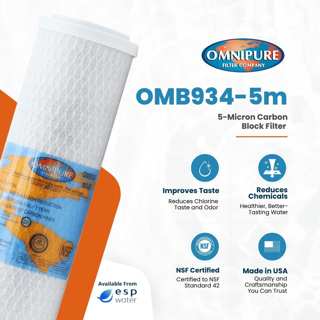 Omnipure OMB934-5m carbon block filter benefits for reducing sediment, chlorine, taste and odor